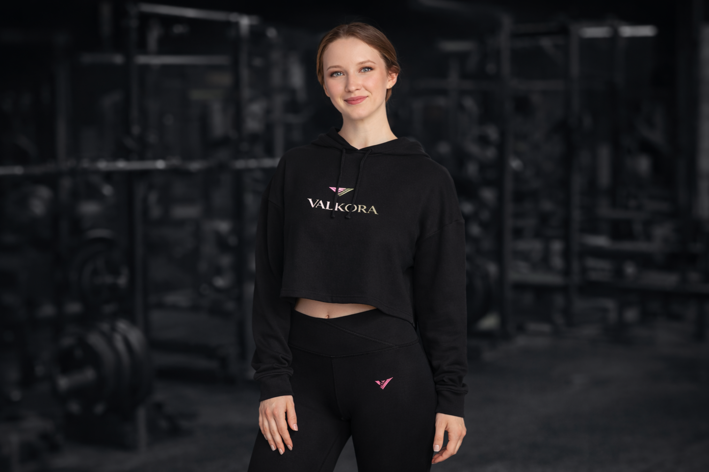 Valkora Cropped Hoodie — Shadow Black
